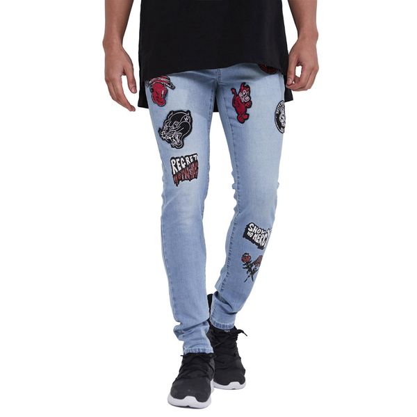 dombbfy brand men hip hop jeans skinny jogger cartoon embroidery fashion men's denim pants locomotive bike sweatpants trousers, Blue
dombbfy brand men hip hop jeans skinny jogger cartoon embroidery fashion men's denim pants locomotive bike sweatpants trousers, Blue