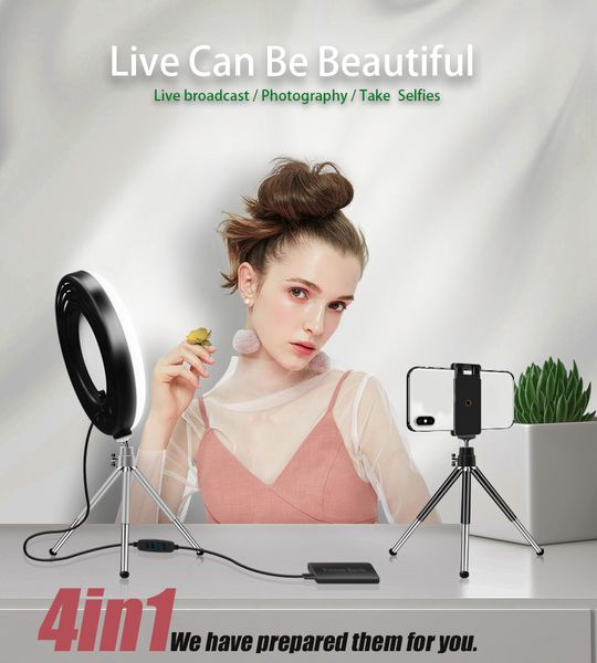 4 in 1 deskcosmetic live lamp 9 inch led ring light dimmable lighting for makeup