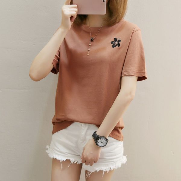 embroidered female 2020 simple all-match t- shirt short-sleeved shirt female loose casual t-shirt, White
embroidered female 2020 simple all-match t- shirt short-sleeved shirt female loose casual t-shirt, White
