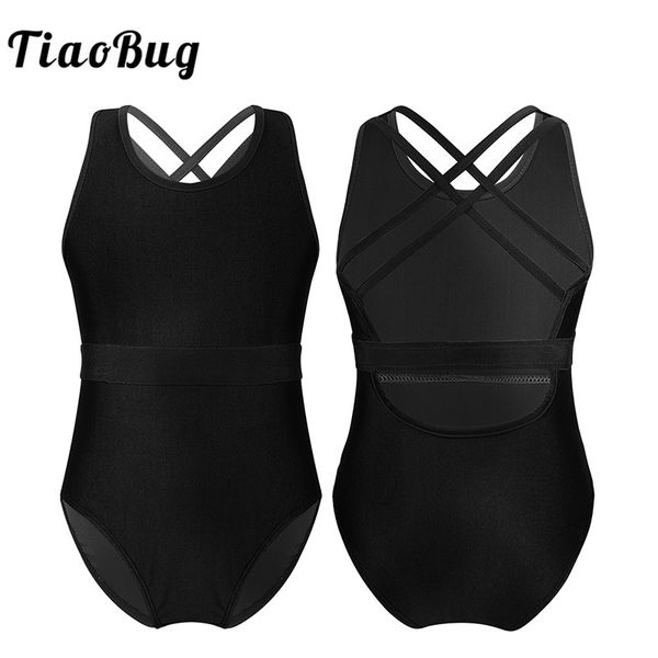 

tiaobug kids teens professional ballet leotards practice dance wear girls gymnastics leotard sports bodysuit stage dance costume, Black;red