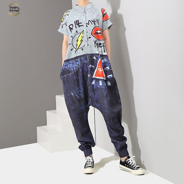 2019 korean style short sleeve women denim harem romper letter pattern printed lady big size hippie loose overalls 3576, Black;white
2019 korean style short sleeve women denim harem romper letter pattern printed lady big size hippie loose overalls 3576, Black;white