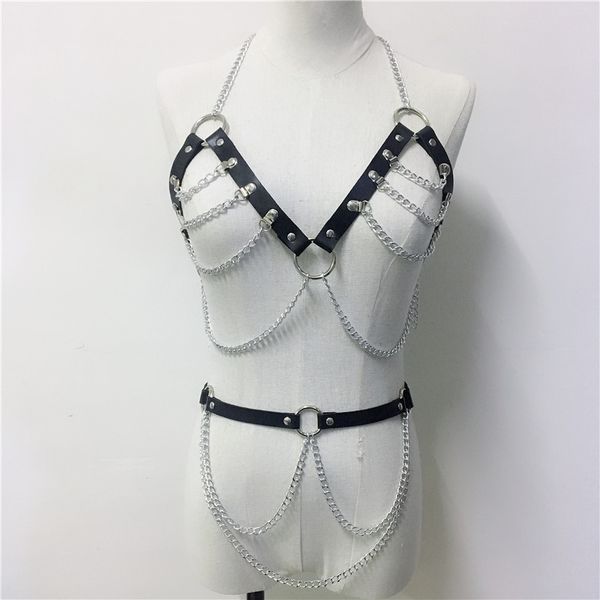 fashion pu leather bondage two piece set garter cage chest backless metal link chain skirt party rave festival body harness, Black;white
fashion pu leather bondage two piece set garter cage chest backless metal link chain skirt party rave festival body harness, Black;white