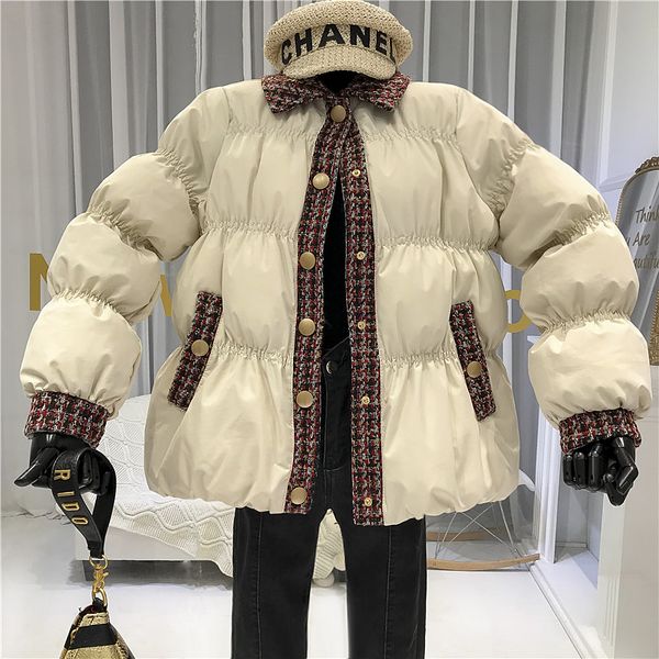 2019 new fall winter small fragrant lapel hit color stitching padded women's cropped jacket coat students parkas cotton coats, Black
2019 new fall winter small fragrant lapel hit color stitching padded women's cropped jacket coat students parkas cotton coats, Black