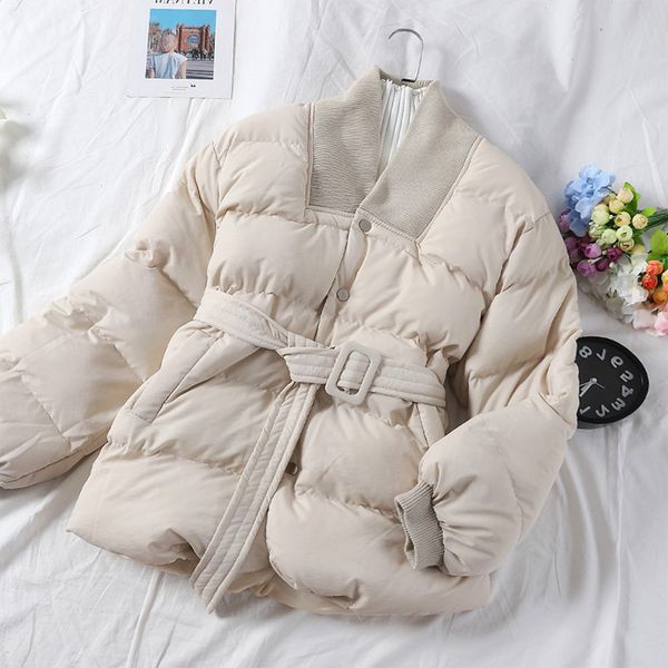 women's winter v-neck short parka coat sashes cotton padded thicken parkas 2019 casual elegant office ladies fashion jacket, Black
women's winter v-neck short parka coat sashes cotton padded thicken parkas 2019 casual elegant office ladies fashion jacket, Black