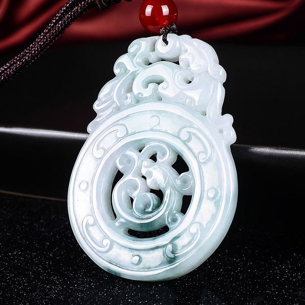 

natural a jade emerald hollow hand-carved dragon pendant necklace with certificate lucky stone gift, Silver