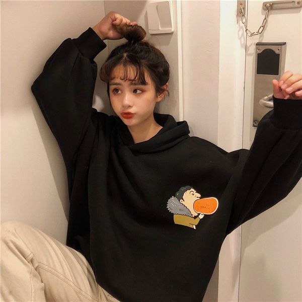 autumn and winter new style 2018 korean-style sweet brushed and thick slimming funny printed loose-fit drawstring hoodie women's, Black
autumn and winter new style 2018 korean-style sweet brushed and thick slimming funny printed loose-fit drawstring hoodie women's, Black