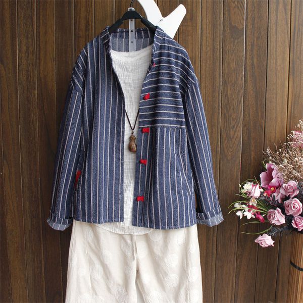 retro ethnic style cotton and linen shirt contrast color buckle pocket cardigan femme long sleeve blue striped blouse female new, White
retro ethnic style cotton and linen shirt contrast color buckle pocket cardigan femme long sleeve blue striped blouse female new, White