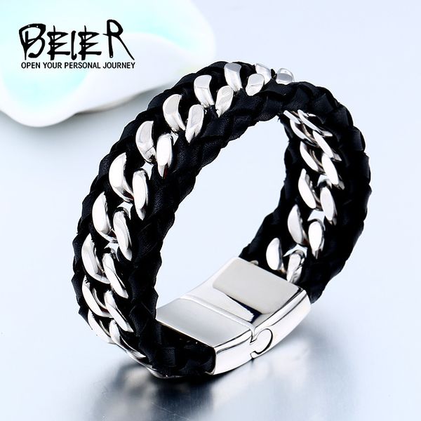 beier 316l stainless steel one piece sale genes leather bracelet bangle for man punk man's hip-pop jewelry bc-l038, Golden;silver
beier 316l stainless steel one piece sale genes leather bracelet bangle for man punk man's hip-pop jewelry bc-l038, Golden;silver