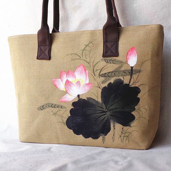 autumn and winter new korean ladies bag new linen hand-painted ink lotus handbag ladies hand bags
autumn and winter new korean ladies bag new linen hand-painted ink lotus handbag ladies hand bags