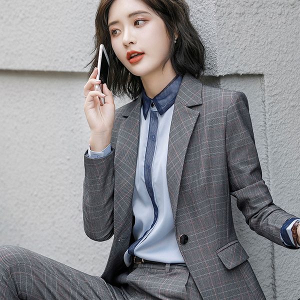 women's slim suit professional wear female 2019 spring new fashion british wind overalls small female temperament plaid suit, White;black
women's slim suit professional wear female 2019 spring new fashion british wind overalls small female temperament plaid suit, White;black