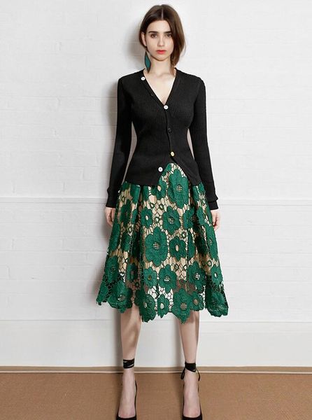 fashion casual solid colour lace dress skirt, Black