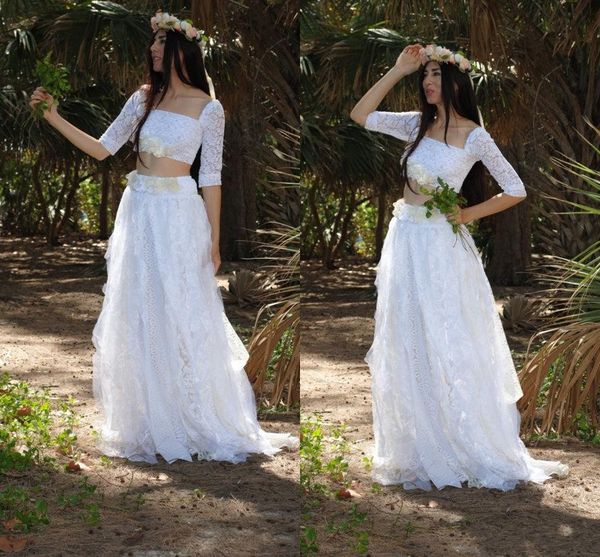 modest country designer wedding dresses bridal gowns two pieces handmade flower lace sleeves square neckline ruffles long wedding gown, White
modest country designer wedding dresses bridal gowns two pieces handmade flower lace sleeves square neckline ruffles long wedding gown, White