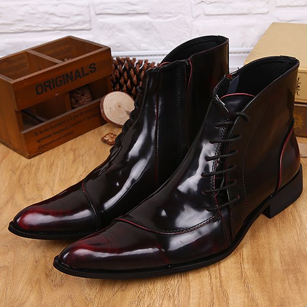 men genuine leather ankle boots high-boots men dress 2019 new fashion, Black