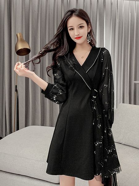light mature dress 2020 early autumn new sequined mesh waist slimming goddess fan french small black dress, White;black
light mature dress 2020 early autumn new sequined mesh waist slimming goddess fan french small black dress, White;black