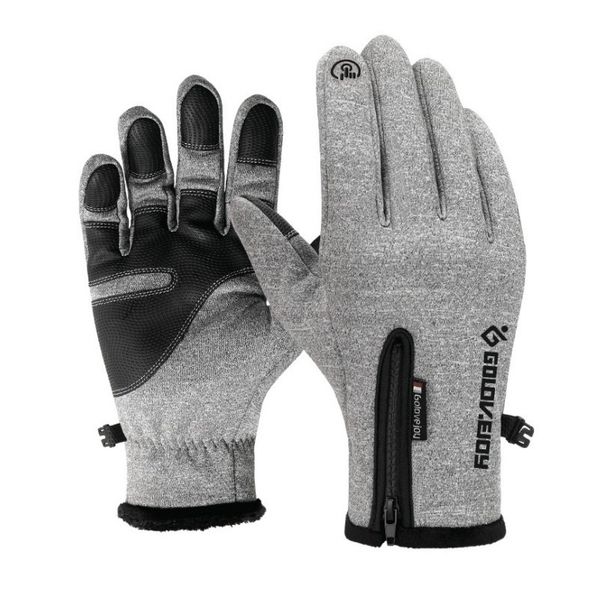 touch screen winter gloves waterproof gloves winter zipper riding windproof warm sports fleece skiing, Black