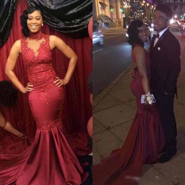 mermaid dark red black girls prom dresses high neck sheer lace appliques beads sweep train open back evening gowns formal party dress
mermaid dark red black girls prom dresses high neck sheer lace appliques beads sweep train open back evening gowns formal party dress