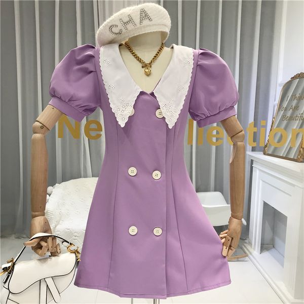 2020 summer new fashion sweet doll collar puff sleeve dress double breasted slim lady's purple short dresses summer dress, Black;gray
2020 summer new fashion sweet doll collar puff sleeve dress double breasted slim lady's purple short dresses summer dress, Black;gray
