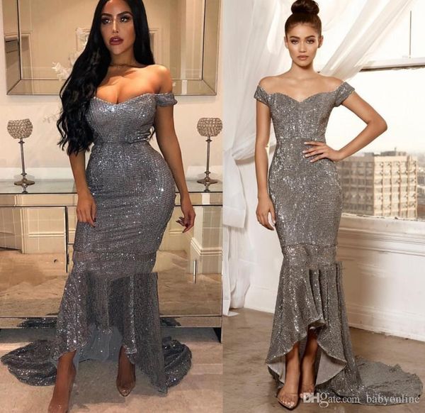 plus size bling bling silver sequined mermaid prom dresses high low off shoulders evening gowns formal wear party gowns custom, Black
plus size bling bling silver sequined mermaid prom dresses high low off shoulders evening gowns formal wear party gowns custom, Black