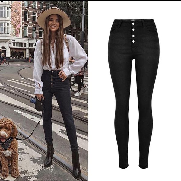 women's wear tall waist slim elastic buckle cowboy trousers pure black street fashion autumn and winter have a large size, Blue
women's wear tall waist slim elastic buckle cowboy trousers pure black street fashion autumn and winter have a large size, Blue