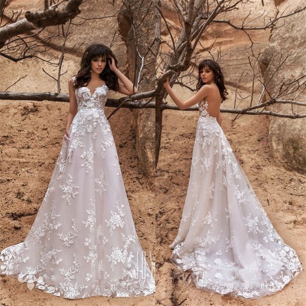 backless wedding dresses sweetheart neckline a line lace wedding gowns sleeveless sweep train arabic plus size bride dress, White
backless wedding dresses sweetheart neckline a line lace wedding gowns sleeveless sweep train arabic plus size bride dress, White