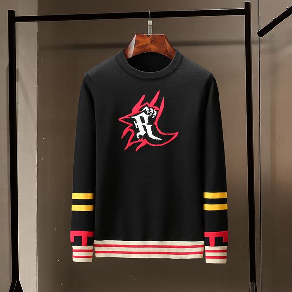 new men's sweater knitting color matching letter r stripe flame fashion autumn winter man leisure sweater pullover, White;black
new men's sweater knitting color matching letter r stripe flame fashion autumn winter man leisure sweater pullover, White;black