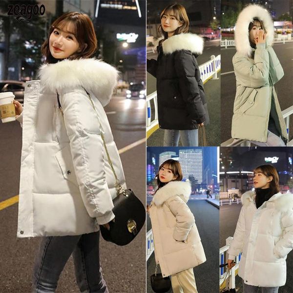 women casual hooded neck long sleeve zipper winter closure solid loose down jacket zipper, pocket, Black