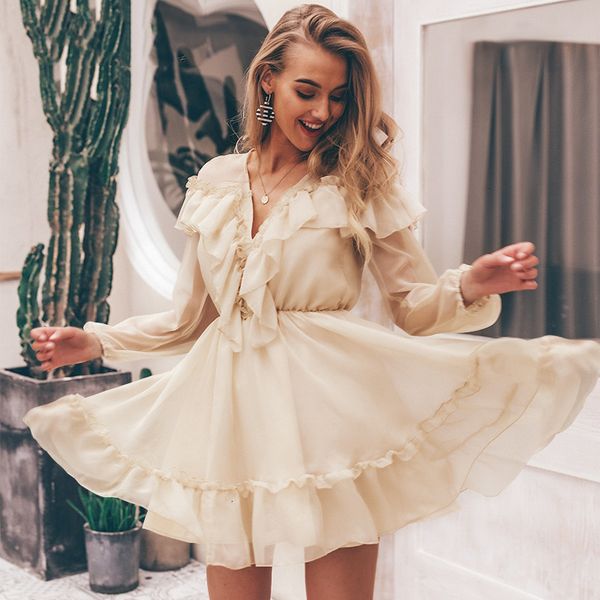 party dress women clothing v neck ruffle women dress elegant long sleeve mesh lining s casual fashion female short vestidos, Black;gray
party dress women clothing v neck ruffle women dress elegant long sleeve mesh lining s casual fashion female short vestidos, Black;gray