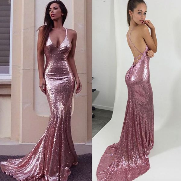 spaghetti mermaid prom dresses 2019 strap backless long pink party gowns sparkly sequins evening dress, Black
spaghetti mermaid prom dresses 2019 strap backless long pink party gowns sparkly sequins evening dress, Black