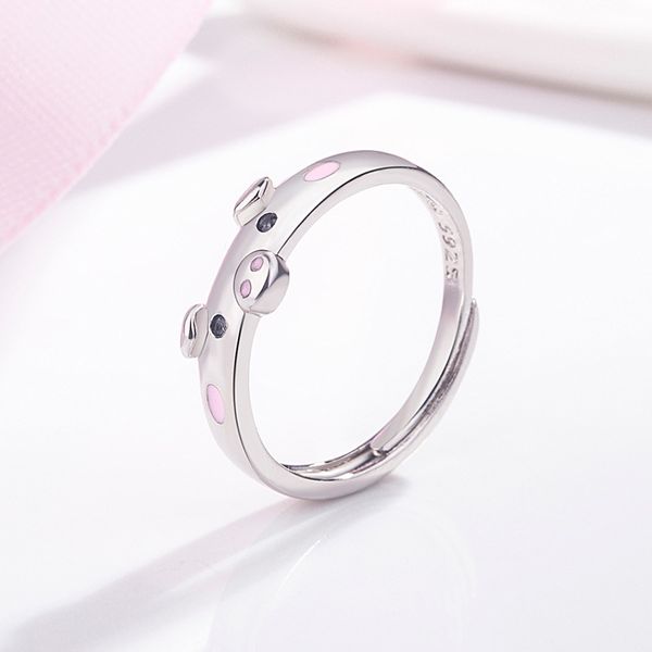 s925 cute pink enamel pig rings popular lucky piggy animal couple opening ring women man jewelry lover gift adjustable, Silver
s925 cute pink enamel pig rings popular lucky piggy animal couple opening ring women man jewelry lover gift adjustable, Silver