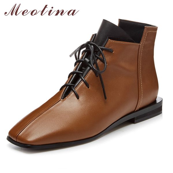 meotina autumn ankle boots women natural genuine leather flat short boots lace up square toe shoes female 2019 winter size 34-39, Black
meotina autumn ankle boots women natural genuine leather flat short boots lace up square toe shoes female 2019 winter size 34-39, Black