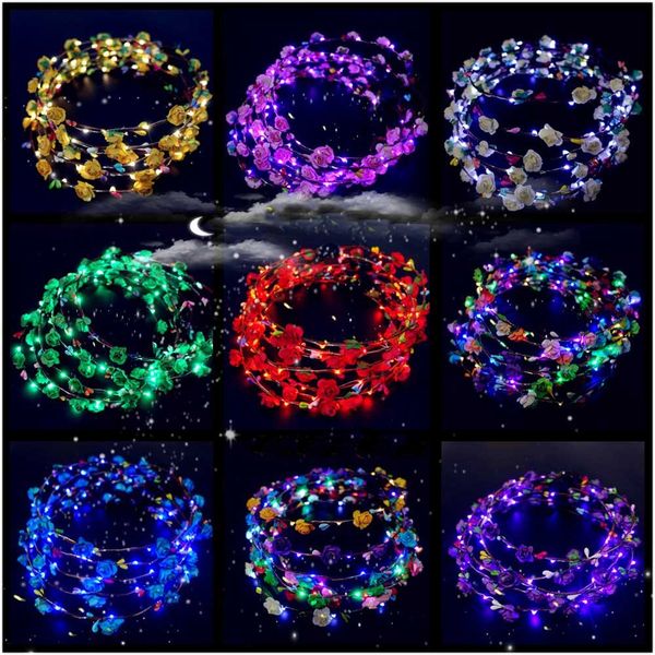 СИД высокого качества Струны Glow Flower Crown ободки Light Party Rave Цветочные волос Garland Luminous