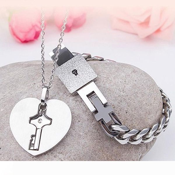 real titanium lover's jewelry set open heart lock bracelet charm keys pendant necklace couple wedding valentine's day gift accesso, Silver
real titanium lover's jewelry set open heart lock bracelet charm keys pendant necklace couple wedding valentine's day gift accesso, Silver
