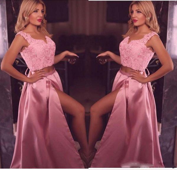 2019 v neck two pieces a line lace appliques prom dresses long split formal women special occasion party wear evening gowns custom made, Black
2019 v neck two pieces a line lace appliques prom dresses long split formal women special occasion party wear evening gowns custom made, Black