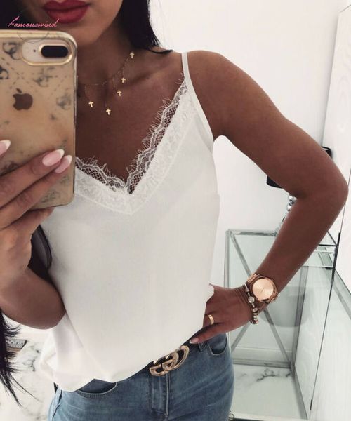 autumn women satin silk lace chic summer tank vest blouse solid casual crop cami camisole blusas hot, White