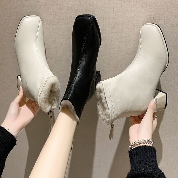 thick heel short boots women's real fur back zipper 2020 new fall winter plush square toe middle heel dr. boots, Black
thick heel short boots women's real fur back zipper 2020 new fall winter plush square toe middle heel dr. boots, Black