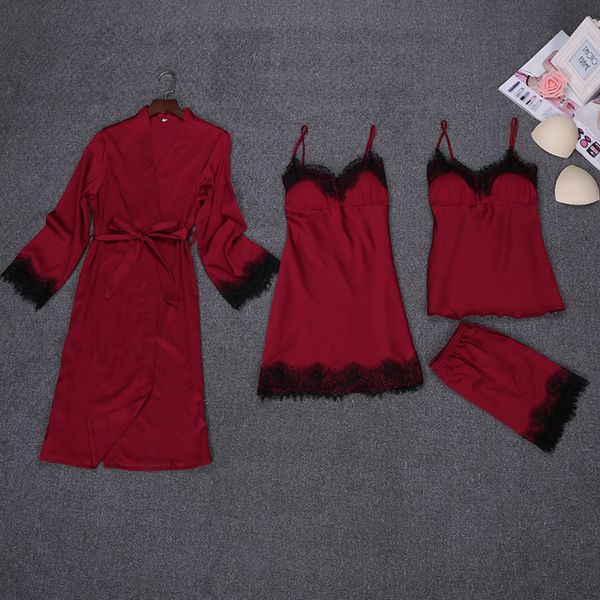 2019 4 pieces women pajamas sets satin sleepwear silk nightwear pyjama spaghetti strap sleep lounge pijama with chest pads, Blue;gray
2019 4 pieces women pajamas sets satin sleepwear silk nightwear pyjama spaghetti strap sleep lounge pijama with chest pads, Blue;gray
