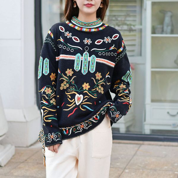 runway designer sweaters 2020 fall vintage black embroidery print sweater women thin knitted loose pullover sweater, White;black
runway designer sweaters 2020 fall vintage black embroidery print sweater women thin knitted loose pullover sweater, White;black