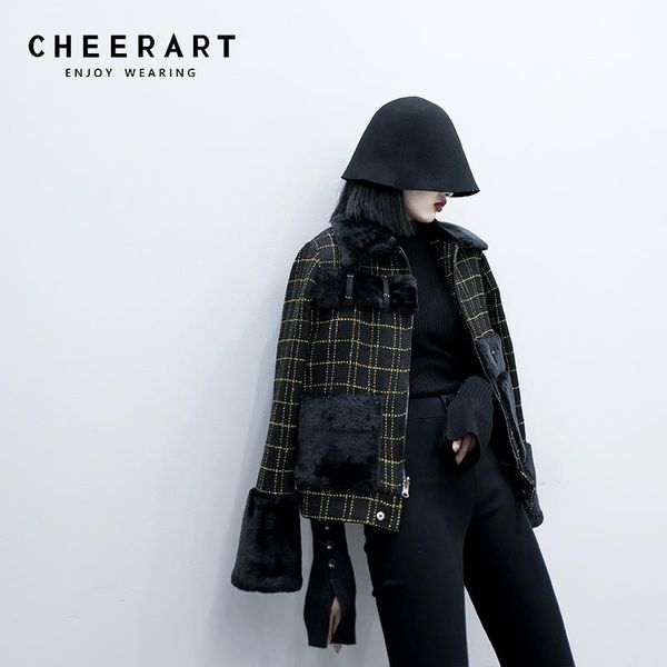 winter plaid wool coat women jacket fur collar coat gold thread black wool blend tweed warm overcoat
winter plaid wool coat women jacket fur collar coat gold thread black wool blend tweed warm overcoat