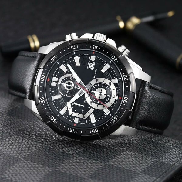 efr-539 watch mans leather band watch 43.5mm japanese os quartz movement men watch, Slivery;brown
efr-539 watch mans leather band watch 43.5mm japanese os quartz movement men watch, Slivery;brown
