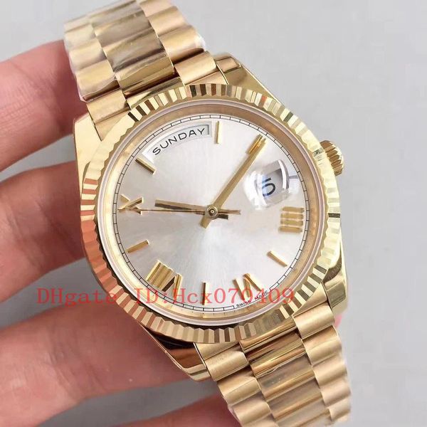 18k gold 40mm date style white roman numerals dial 2813 automatic movement president strap sapphire glass watch, Slivery;brown
18k gold 40mm date style white roman numerals dial 2813 automatic movement president strap sapphire glass watch, Slivery;brown