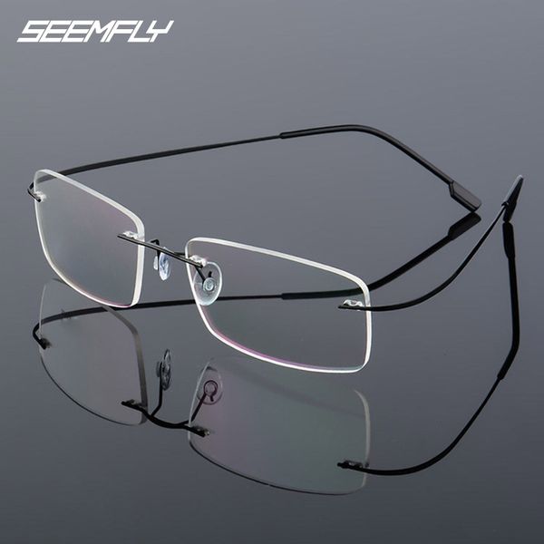 

seemfly rimless fashion glasses frame men women titanium metal frame flexible eyeglasses spectacle female male frameless eyewear, Black