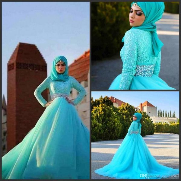 2018 new hijab wedding dresses arabic blue tulle lace crystal bridal gowns a line sweep train long sleeve muslim wedding dresses custom made, White
2018 new hijab wedding dresses arabic blue tulle lace crystal bridal gowns a line sweep train long sleeve muslim wedding dresses custom made, White