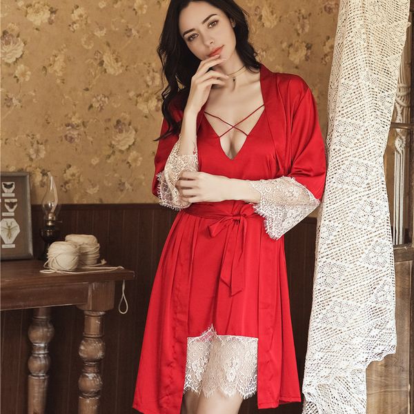 herislim satin robe and gown set for women lace trim robe and backless night dress 2pcs pajamas silk sleepwear home clothes, Black;red
herislim satin robe and gown set for women lace trim robe and backless night dress 2pcs pajamas silk sleepwear home clothes, Black;red