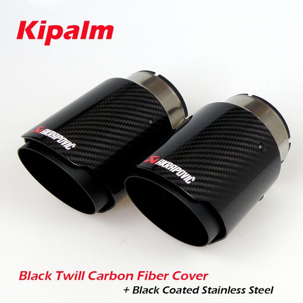 

universal akrapovic carbon fibre car exhaust pipe muffler tip glossy twill carbon fiber cover + black coated stainless steel