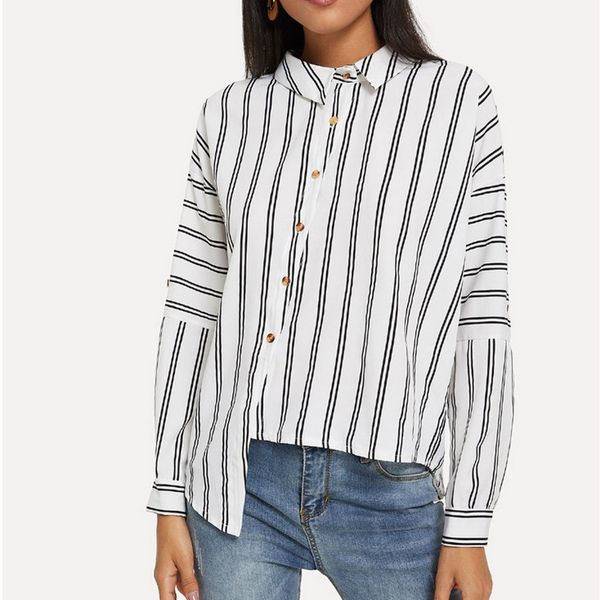 women fashion long sleeve turn-down collar stripe print blouse shirts casual blouse simple office patchwork shirt women, White
women fashion long sleeve turn-down collar stripe print blouse shirts casual blouse simple office patchwork shirt women, White