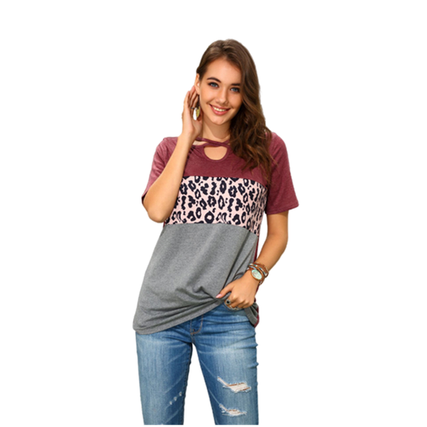 2020 new women t-shirt summer o-neck short sleeve leopard print splic casual t shirts ladies hollow out cross knot t shirts, White
2020 new women t-shirt summer o-neck short sleeve leopard print splic casual t shirts ladies hollow out cross knot t shirts, White