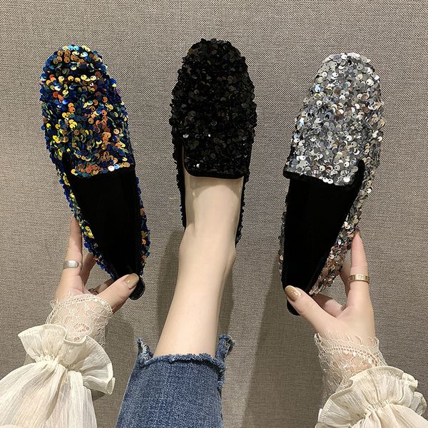 shoes woman flats shallow mouth 2020 fashion women's square toe casual female sneakers all-match dress glitter new modis summer, Black 
shoes woman flats shallow mouth 2020 fashion women's square toe casual female sneakers all-match dress glitter new modis summer, Black