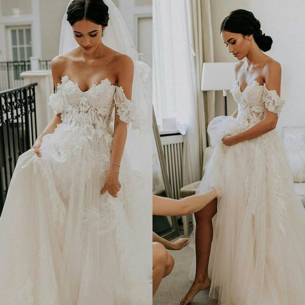 elegant boho wedding dresses off-shoulder backless lace appliqued a-line bridal dress sweep train custom made vestidos de novia, White
elegant boho wedding dresses off-shoulder backless lace appliqued a-line bridal dress sweep train custom made vestidos de novia, White