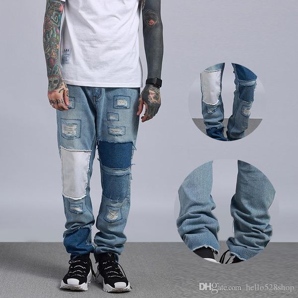 vintage tide brand mens ripped biker jeans trousers japanese style patch stitching washed blue jean pants
vintage tide brand mens ripped biker jeans trousers japanese style patch stitching washed blue jean pants