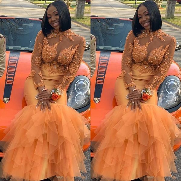 2020 orange lace mermaid prom dresses high neck beaded appliqued formal dress floor length tulle plus size long sleeves evening gowns, Black;red
2020 orange lace mermaid prom dresses high neck beaded appliqued formal dress floor length tulle plus size long sleeves evening gowns, Black;red